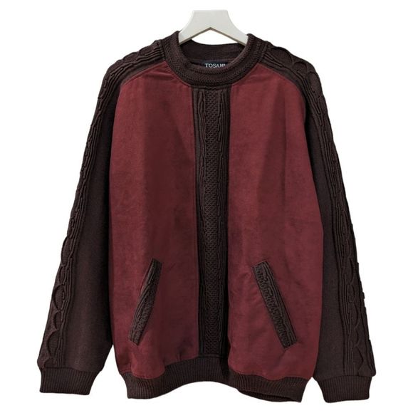Tosani Canada Men's Wool & Acrylic Knit Sueded Sweater Brown & Burgundy Size L - Picture 1 of 7